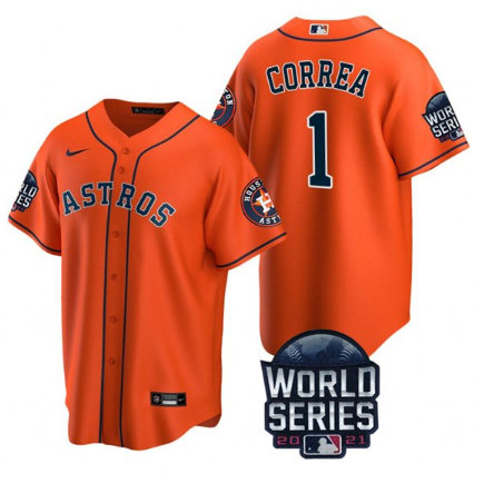 Men's Houston Astros #1 Carlos Correa 2021 Orange World Series Cool Base Stitched Baseball Jersey